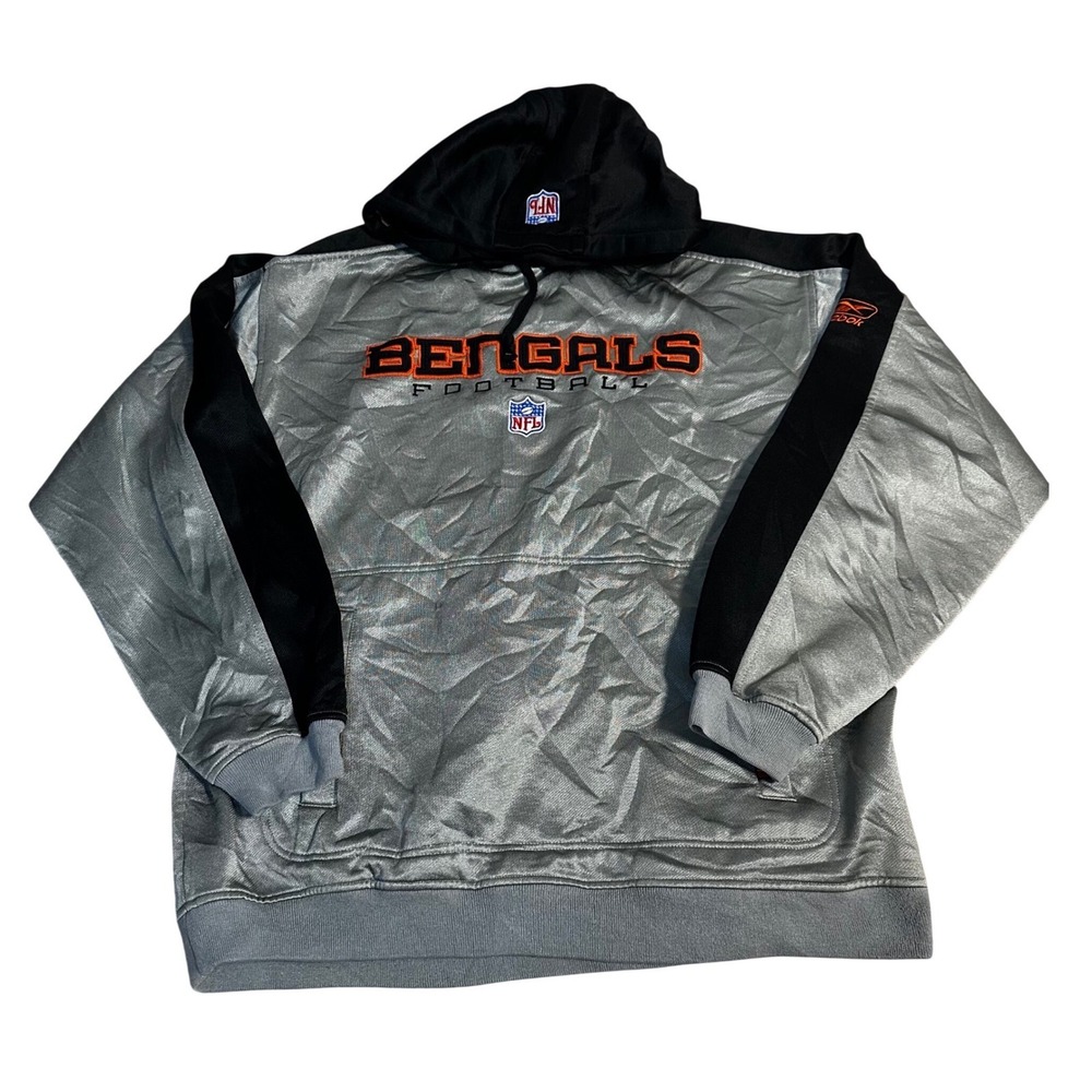 Reebok NFL Cincinnati Bengals Football Hoodie Mens L Grey Black Orange NFL Logo